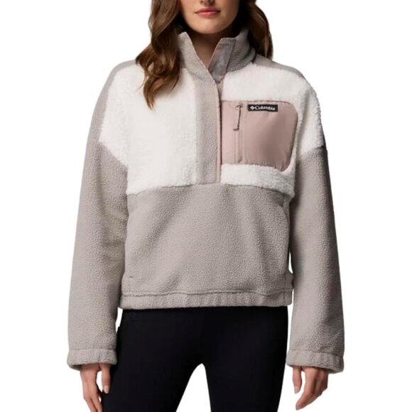 Columbia NWT Women's Long Sleeve Cropped Fleece Pullover, Small, Gray/White - Picture 3 of 16